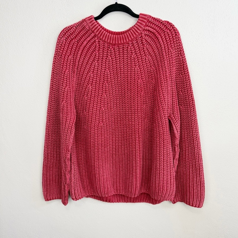 Free People Take Me Home Cotton Sweater Cherry Red Chunky Knit Crewneck Size M